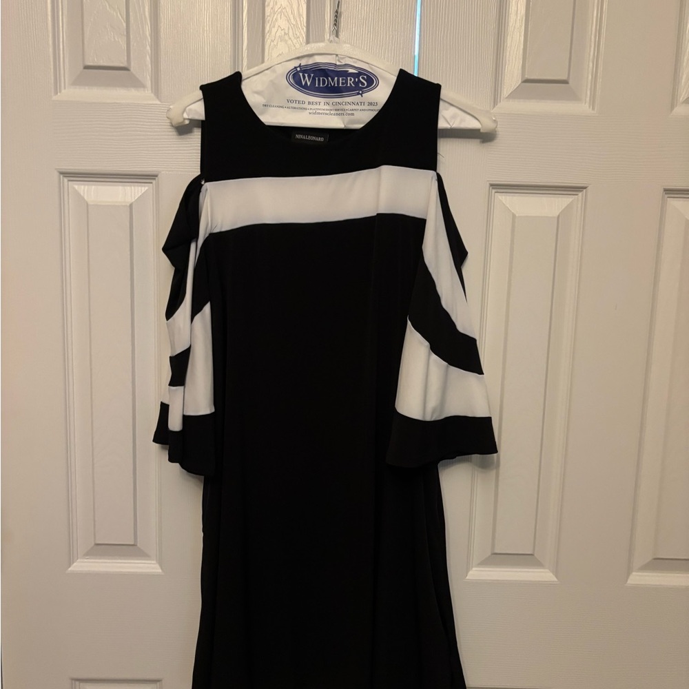 Nina Leonard Elegant Black and White Dress.   Cut out shoulders